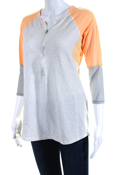 Lululemon Womens Gray Orange Color Block Half Zip 3/4 Sleeve Active Top Size S