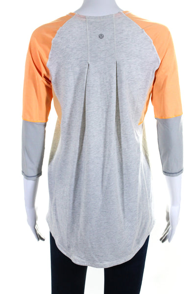 Lululemon Womens Gray Orange Color Block Half Zip 3/4 Sleeve Active Top Size S