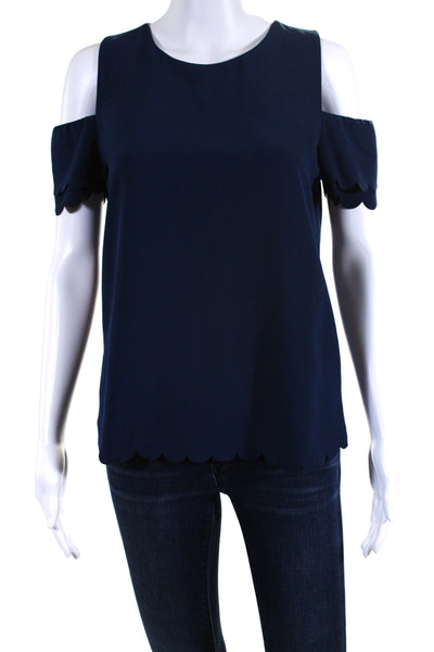 Cooper & Ella Womens Asymmetrical Hem Cold Shoulder Blouse Top Blue Size XS