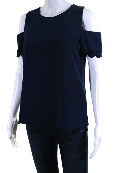 Cooper & Ella Womens Asymmetrical Hem Cold Shoulder Blouse Top Blue Size XS