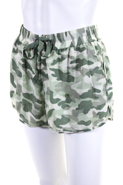 Joie Womens Silk Camouflage Print Ruched Tied Drawstring Shorts Green Size S