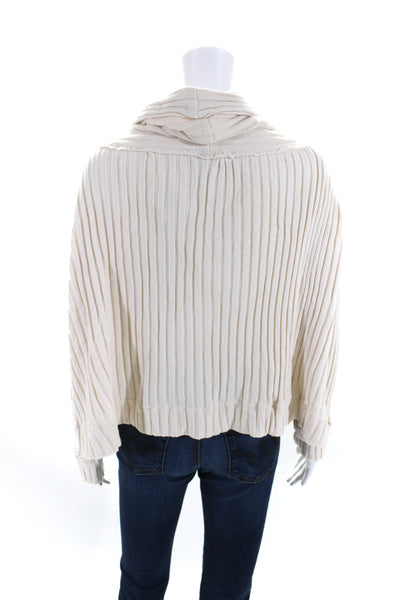 FP Beach Womens Beige Cotton Ribbed Cowl Neck Long Sleeve Sweater Top Size L