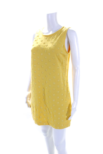 Juicy Couture Womens Yellow Polka Dot Stud Crew Neck Sleeveless Shift Dress Size