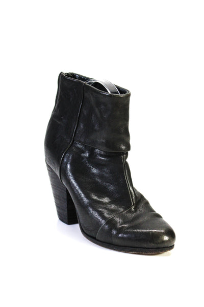 Rag & Bone Womens Black Leather Block High Heels Ankle Boots Shoes Size 8