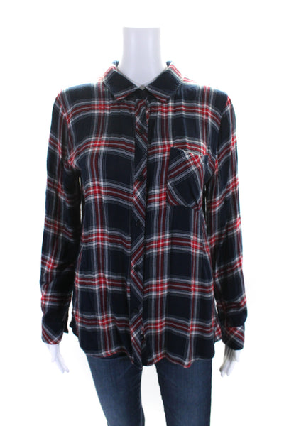 Rails Womens Plaid Print Buttoned Cuff Long Sleeve Collared Blouse Red Size M