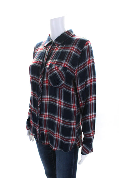 Rails Womens Plaid Print Buttoned Cuff Long Sleeve Collared Blouse Red Size M