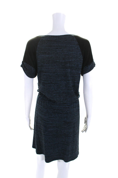 Caslon Womens Striped Stretch Waist Round Neck Short Sleeve Dress Blue Size S