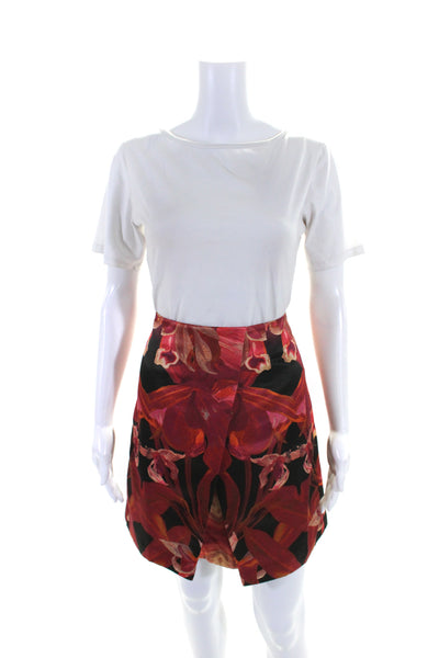 Ted Baker London Womens Floral Print Pleated Zip Up Mini Skirt Red Size 1