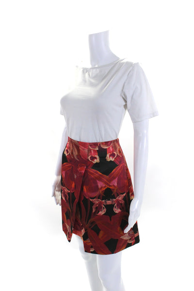 Ted Baker London Womens Floral Print Pleated Zip Up Mini Skirt Red Size 1