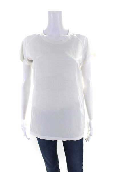 Lululemon Womens Textured Short Sleeve Pullover Round Neck Top White Size M