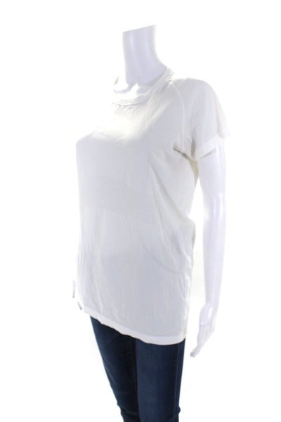 Lululemon Womens Textured Short Sleeve Pullover Round Neck Top White Size M