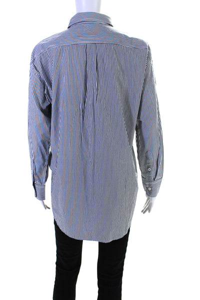 J Crew Womens Cotton Striped Buttoned Long Sleeve Collared Blouse Blue Size S