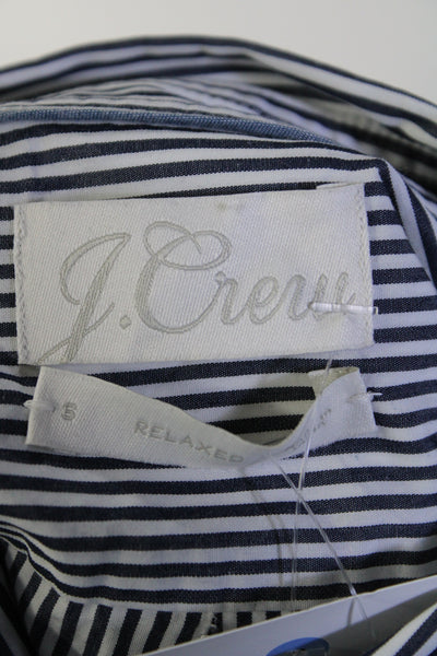 J Crew Womens Cotton Striped Buttoned Long Sleeve Collared Blouse Blue Size S