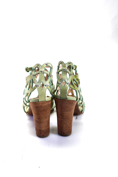 Belle Sigerson Morrison Women's Open Toe Strappy Block Heels Sandal Green Size 8