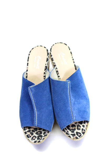 Castell Women's Open Toe Suede Espadrille Mules Wedge Sandals Blue Size 39