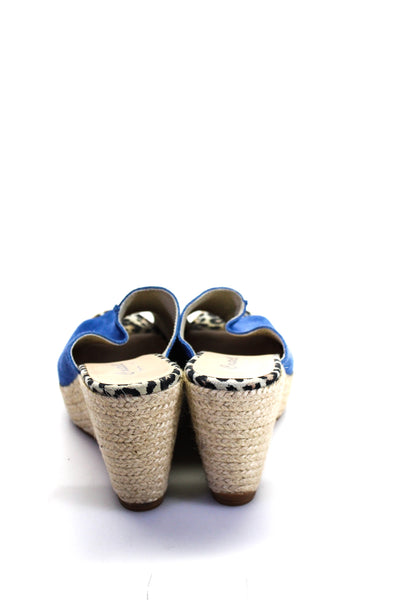 Castell Women's Open Toe Suede Espadrille Mules Wedge Sandals Blue Size 39