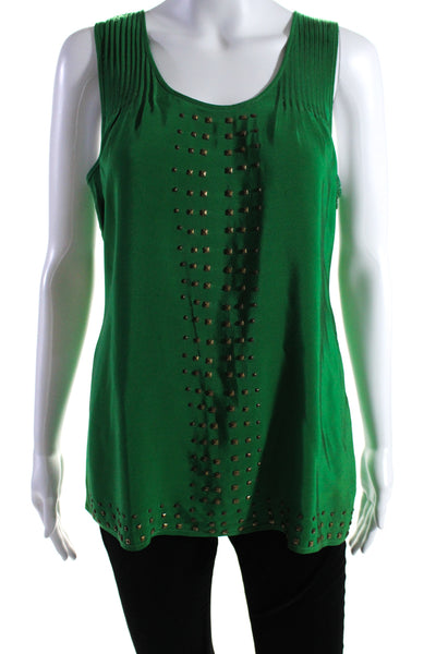 COOP Women's Scoop Neck Sleeveless Silk Studs Tank Top Green Size S