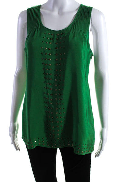 COOP Women's Scoop Neck Sleeveless Silk Studs Tank Top Green Size S