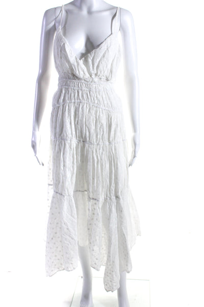 Soleil Womens Battenberg Lace Textured Maxi Ruched Tiered Dress White Size L