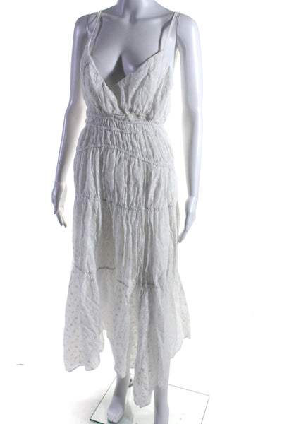 Soleil Womens Battenberg Lace Textured Maxi Ruched Tiered Dress White Size L