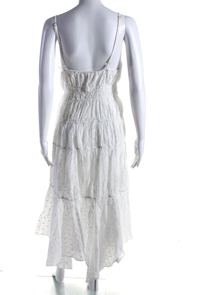 Soleil Womens Battenberg Lace Textured Maxi Ruched Tiered Dress White Size L