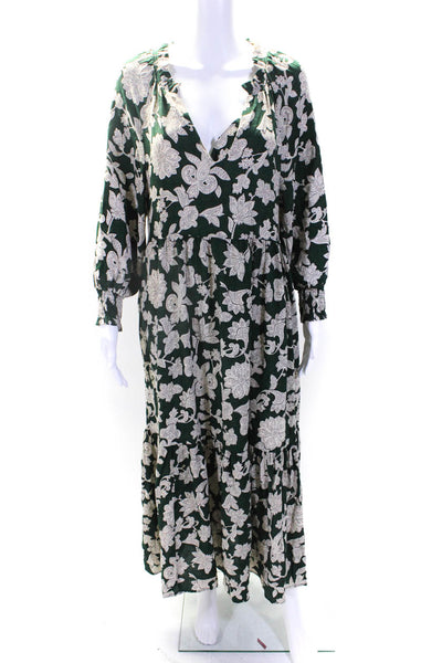 Zara Womens V Neck Long Sleeve Full Length Paisley Print Dress Green Size XS