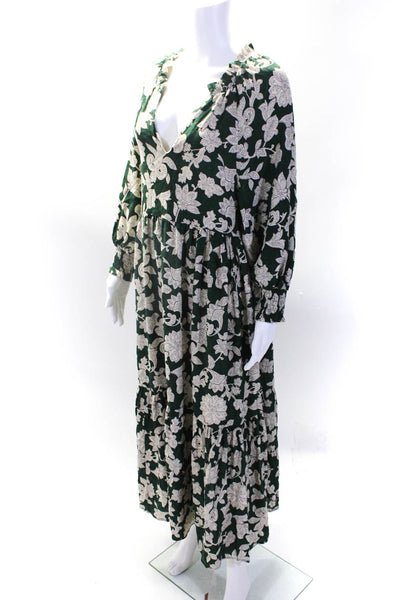 Zara Womens V Neck Long Sleeve Full Length Paisley Print Dress Green Size XS