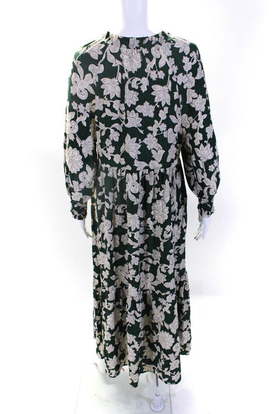 Zara Womens V Neck Long Sleeve Full Length Paisley Print Dress Green Size XS