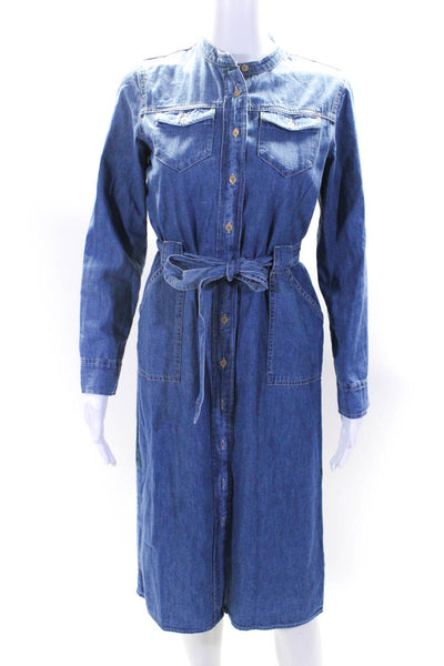 J Crew Womens Cotton Denim Long Sleeve Button Up Maxi Shirt Dress Blue Size 00