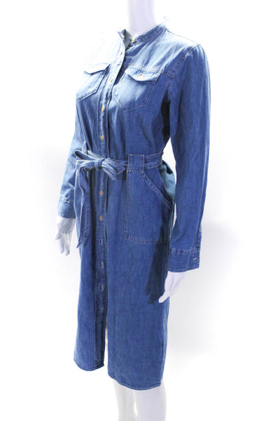 J Crew Womens Cotton Denim Long Sleeve Button Up Maxi Shirt Dress Blue Size 00