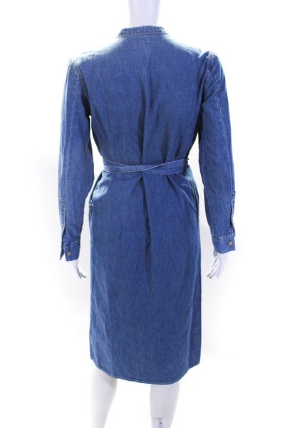 J Crew Womens Cotton Denim Long Sleeve Button Up Maxi Shirt Dress Blue Size 00