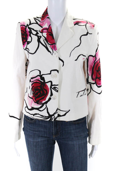 Joop! Womens Watercolor Rose Print Blazer Jacket Pink White Size IT 40