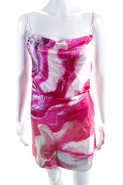 Retrofete Womens Marble Colorblock Print Zipped Strappy Slit Dress Pink Size XL