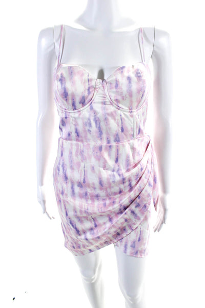 Michael Costello x Revolve Womens Tie Dye Zip Sleeveless Tied Dress Pink Size XL