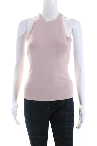 Autumn Cashmere Womens Pink Scalloped Halter Open Back Sleeveless Tank Top SizeS