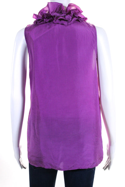 J Crew Womens Silk Ruffled Collar Button Down Sleeveless Blouse Purple Size 8