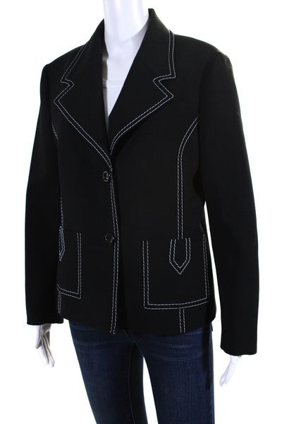 Moschino Boutique Womens Contrast Stitched Two Button Blazer Jacket Black Sz 12