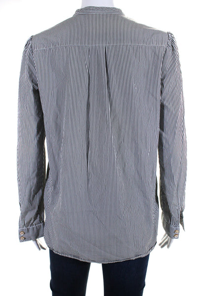 APC Women's Round Neck Long Sleeves Half Button Blouse Black White Stripe Size M