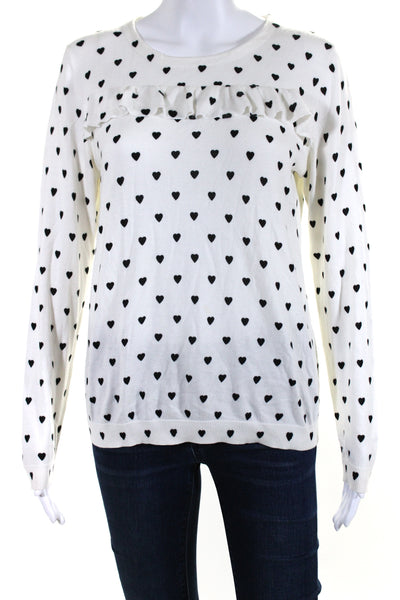 APC Women's Round Neck Long Sleeves Heart Print Pullover Sweater White Size L