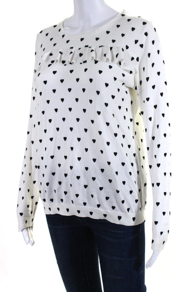 APC Women's Round Neck Long Sleeves Heart Print Pullover Sweater White Size L