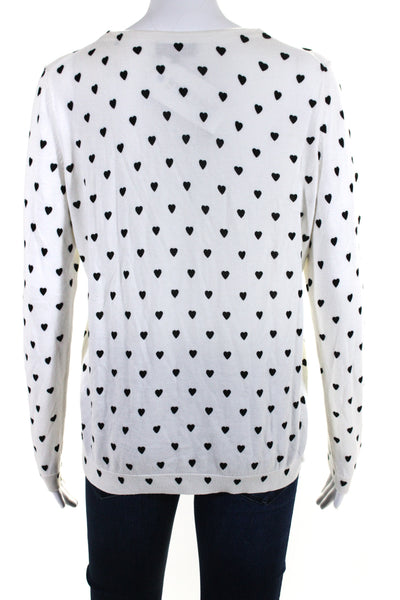 APC Women's Round Neck Long Sleeves Heart Print Pullover Sweater White Size L