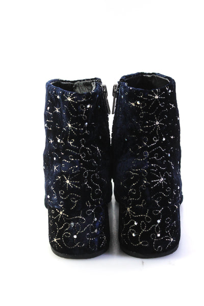 Ash Womens Side Zip Block Heel Rhinestone Star Velvet Booties Blue Size 36