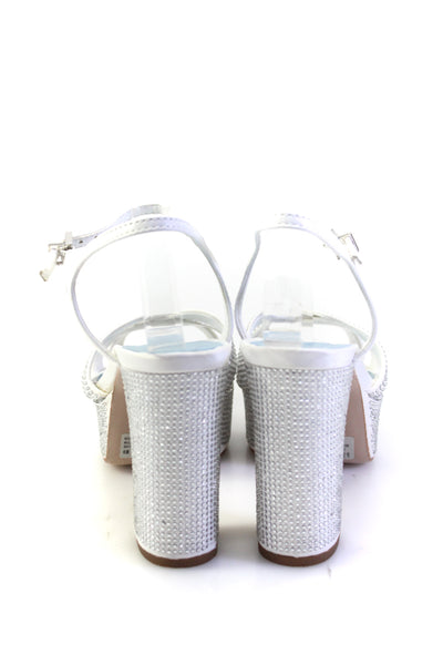 Schutz Womens White Keefa Crystals Bedazzled Platform Heels Sandals Shoes Size6B