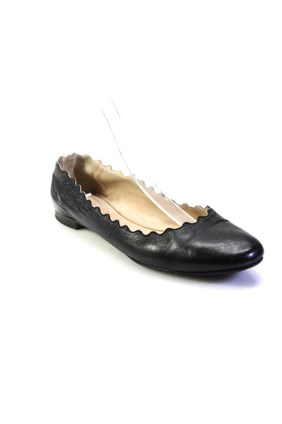 Chloe Womens Lauren Scalloped Leather Ballet Flats Black Size 39 9