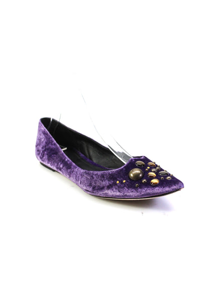 Tomas Maier Womens Studded Velvet Pointed Toe Ballet Flats Purple Size 8.5