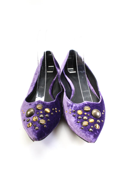 Tomas Maier Womens Studded Velvet Pointed Toe Ballet Flats Purple Size 8.5