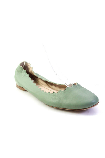 Chloe Womens Lauren Scalloped Leather Ballet Flats Light Green Size 38.5 8.5