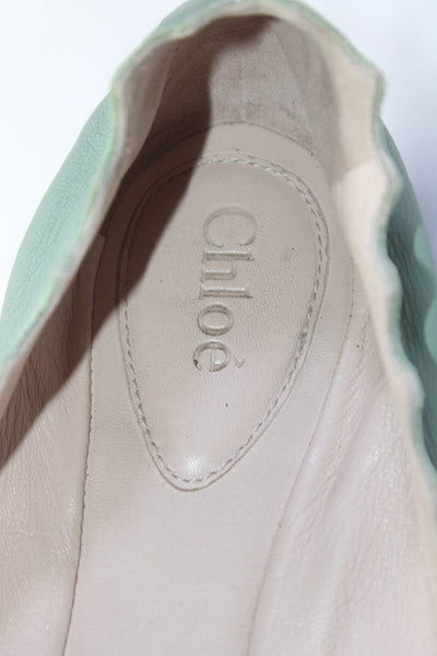 Chloe Womens Lauren Scalloped Leather Ballet Flats Light Green Size 38.5 8.5