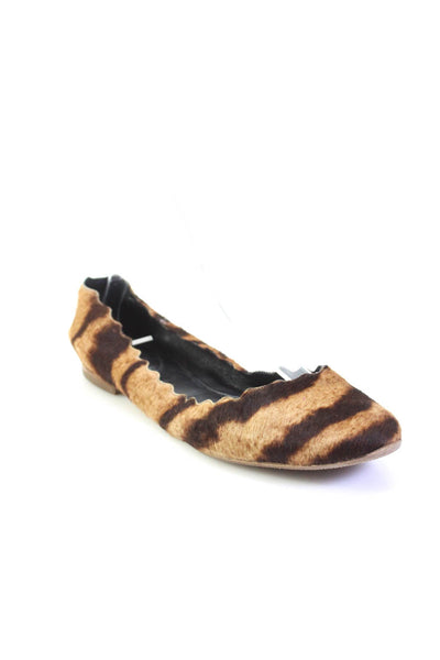 Chloe Womens Lauren Scalloped Animal Print Pony Hair Ballet Flats Brown 38.5 8.5