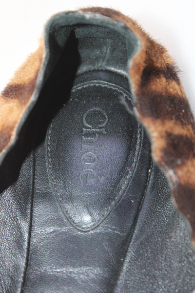 Chloe Womens Lauren Scalloped Animal Print Pony Hair Ballet Flats Brown 38.5 8.5